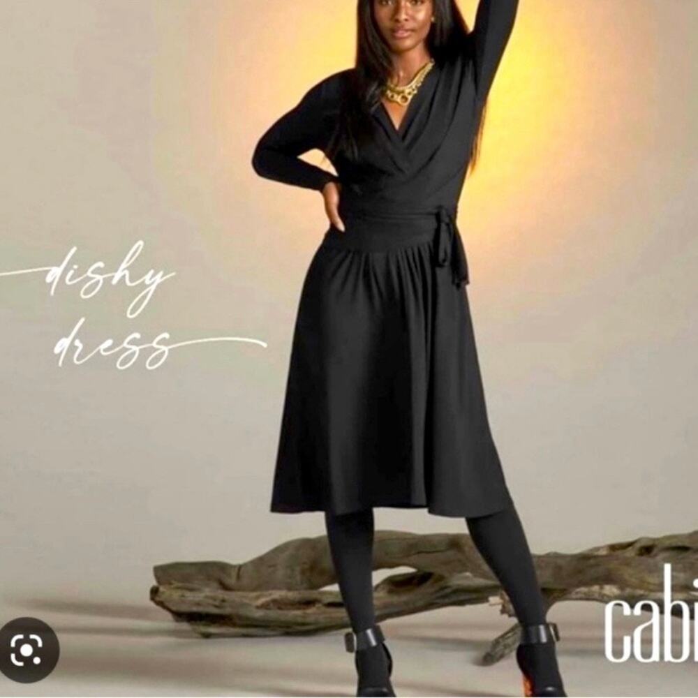 CAbi Black Dishy Faux Wrap Dress Sz.L